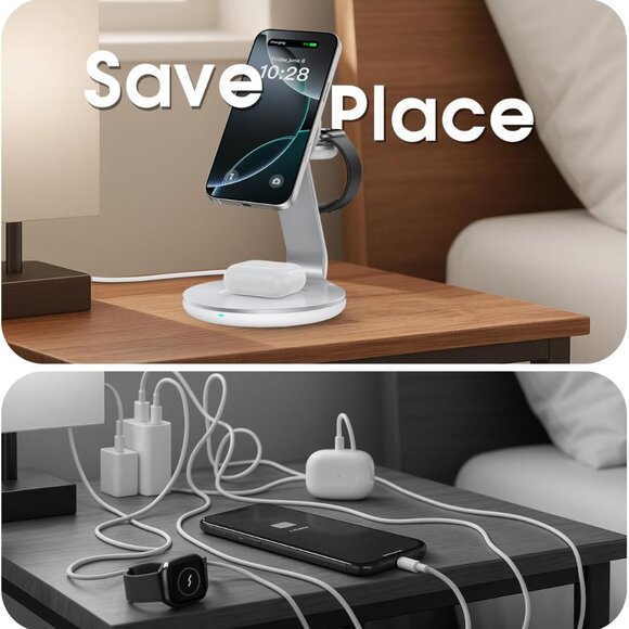 3-in-1 Charging Station Compatible with MagSafe for iPhone 16/15/14/13/12, Wirel - Picture 2 of 6
